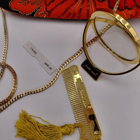 Vtg Judith Leiber Minaudière Bag Purse 70s 80s Gold Comb & Mirror Italy crystals - Picture 2 of 11